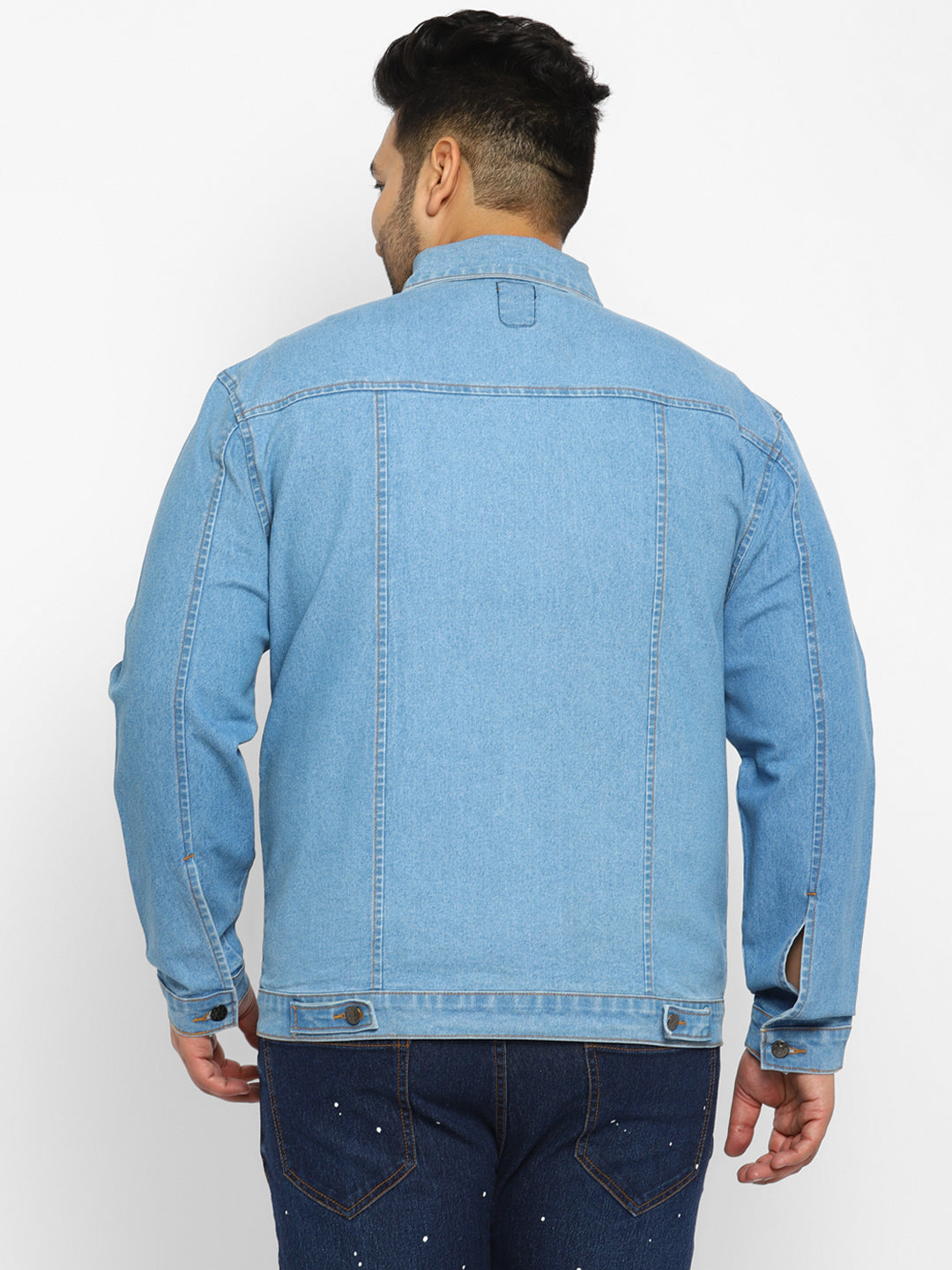 Plus Men's Light Blue Regular Fit Washed Full Sleeve Denim Jacket