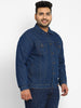 Plus Men's Blue Regular Fit Washed Full Sleeve Denim Jacket