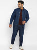 Plus Men's Blue Regular Fit Washed Full Sleeve Denim Jacket