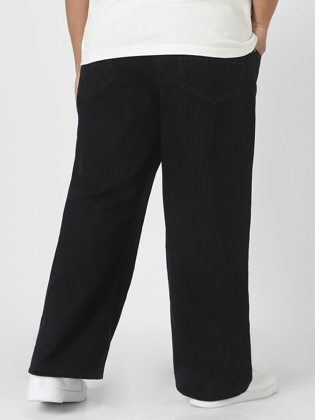 Plus Men's Black Loose Fit Washed Jeans Non-Stretchable