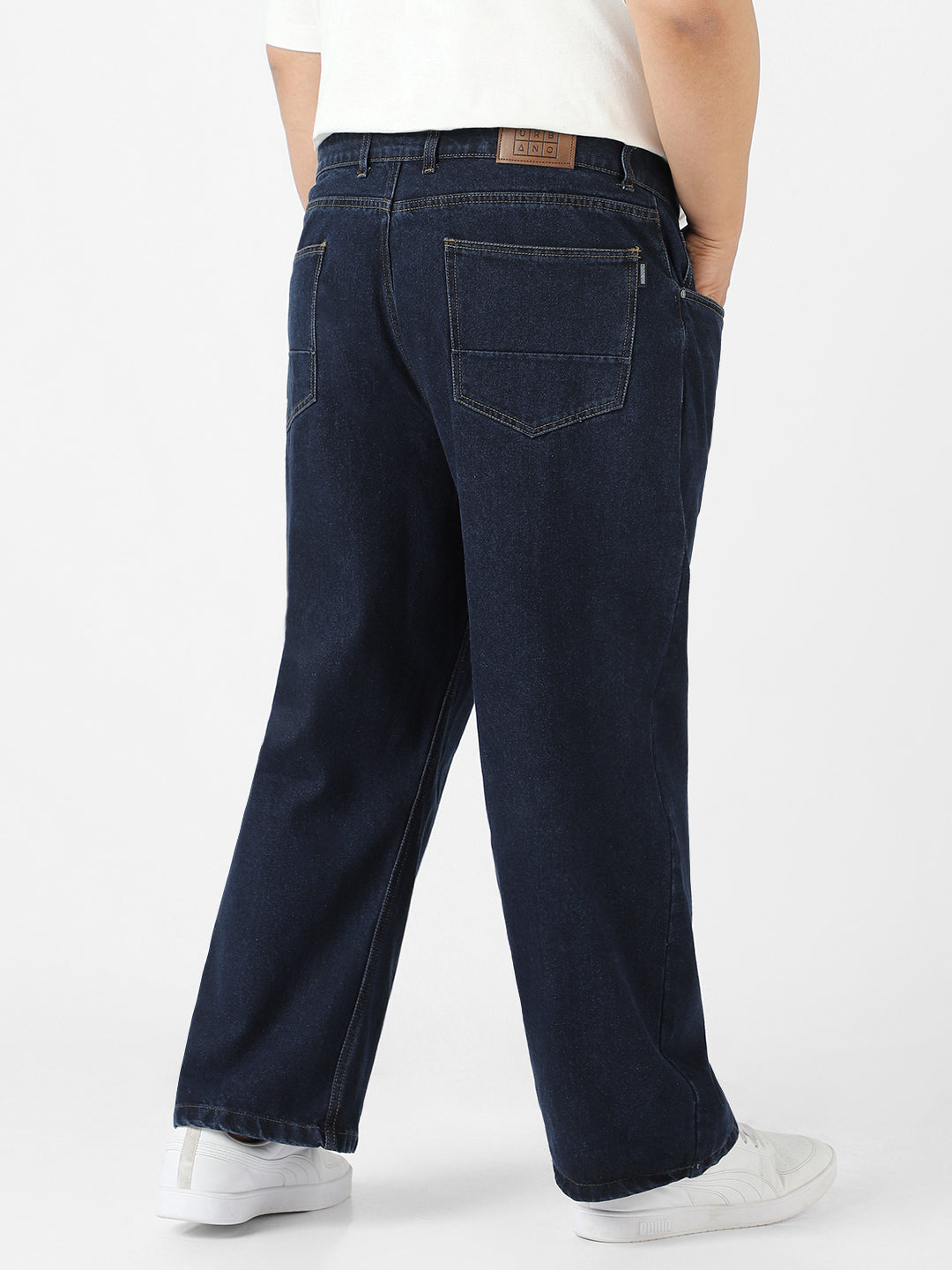 Plus Men's Dark Blue Loose Fit Washed Jeans Non-Stretchable