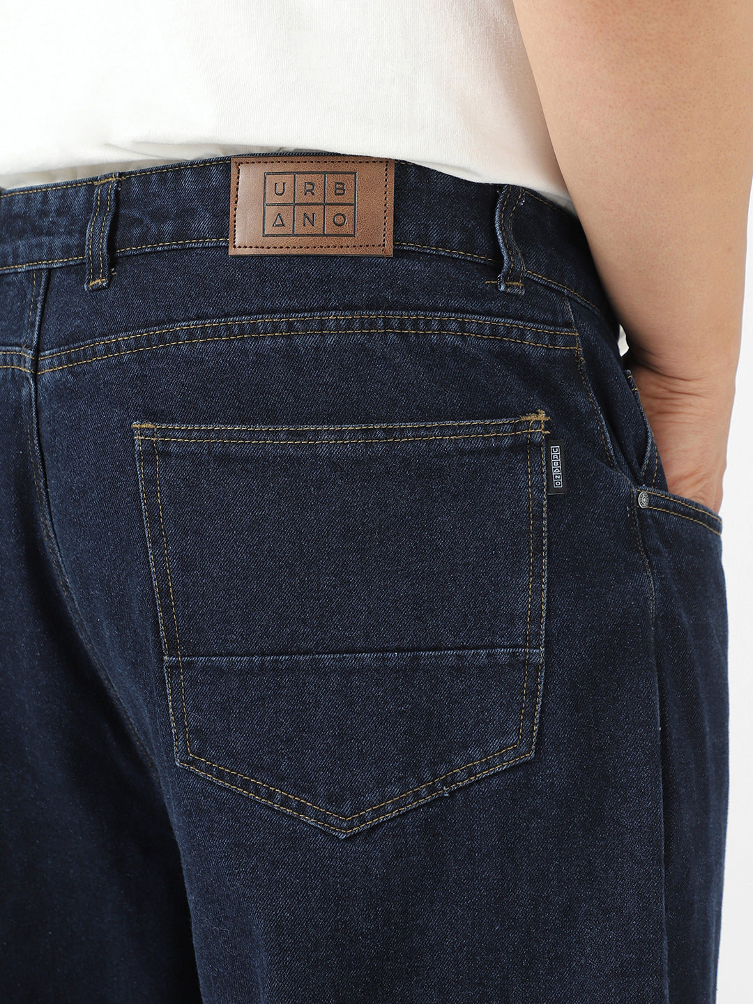 Plus Men's Dark Blue Loose Fit Washed Jeans Non-Stretchable