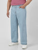 Plus Men's Ice Blue Loose Fit Washed Jeans Non-Stretchable