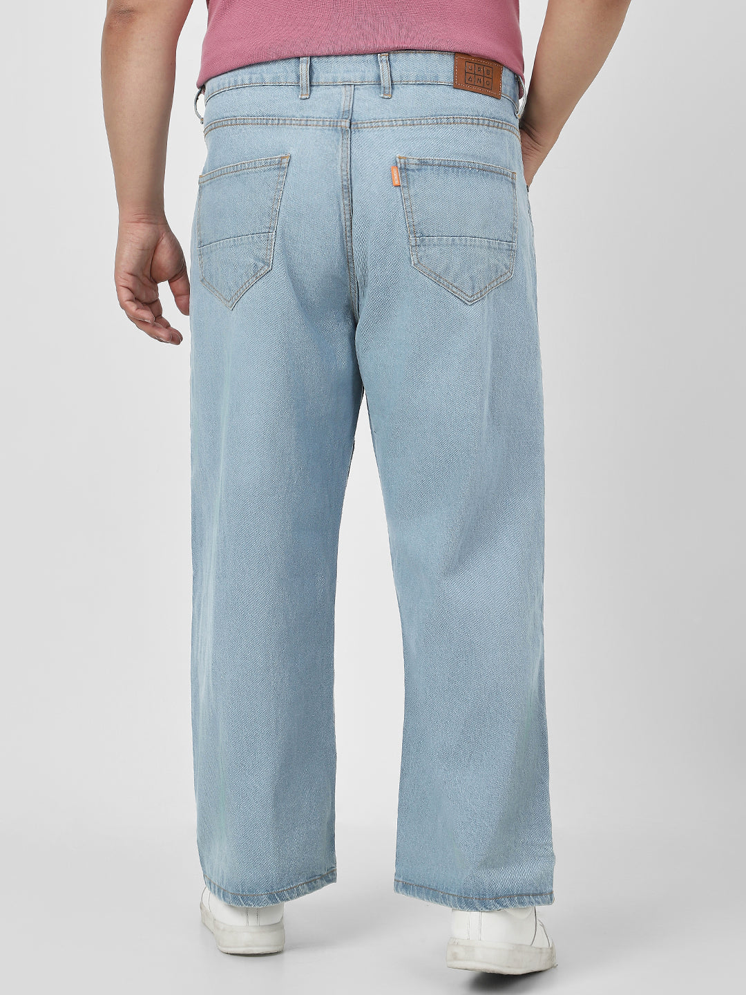 Plus Men's Ice Blue Loose Fit Washed Jeans Non-Stretchable