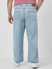 Plus Men's Ice Blue Loose Fit Washed Jeans Non-Stretchable