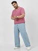 Plus Men's Ice Blue Loose Fit Washed Jeans Non-Stretchable
