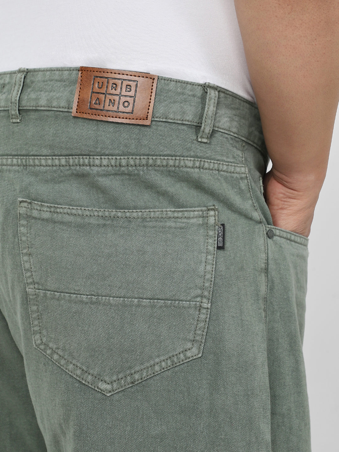 Plus Men's Olive Green Loose Fit Washed Jeans Non-Stretchable