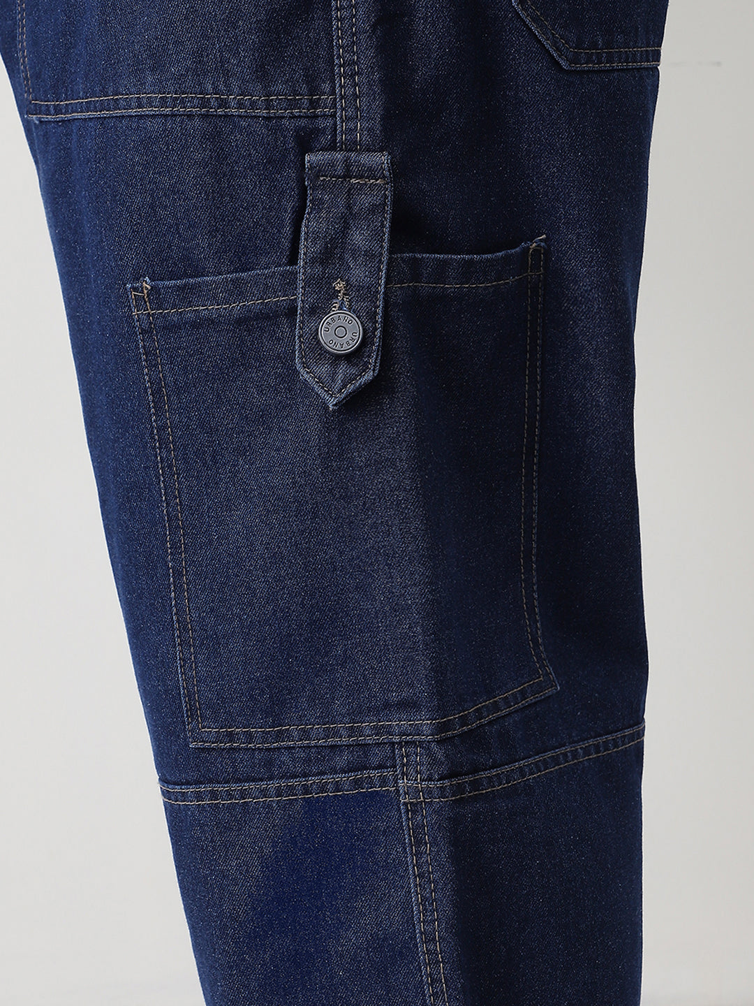 Plus Men's Blue Loose Baggy Fit Washed Cargo Jeans with 6 Pockets Non-Stretchable