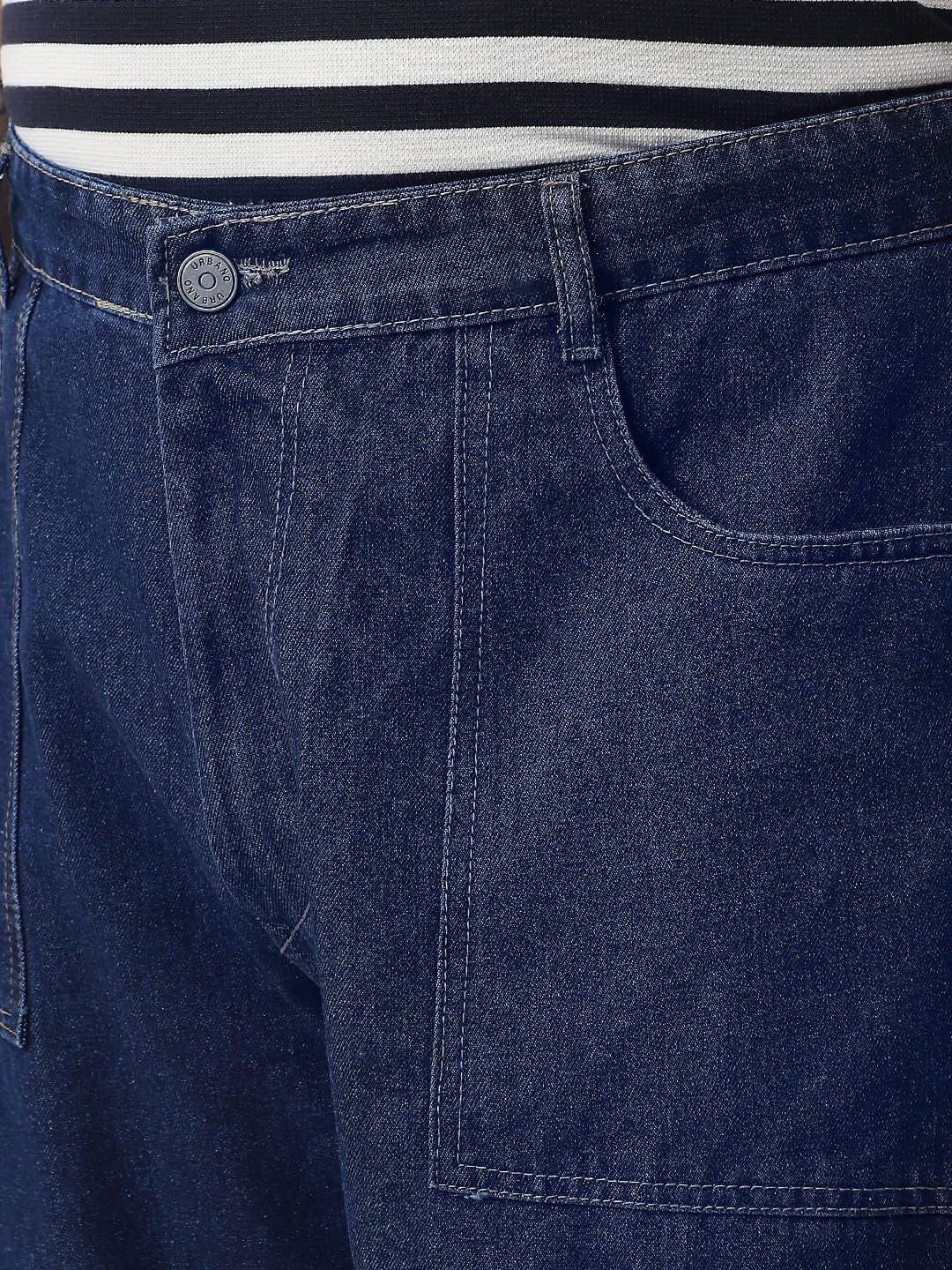 Plus Men's Blue Loose Baggy Fit Washed Cargo Jeans with 6 Pockets Non-Stretchable