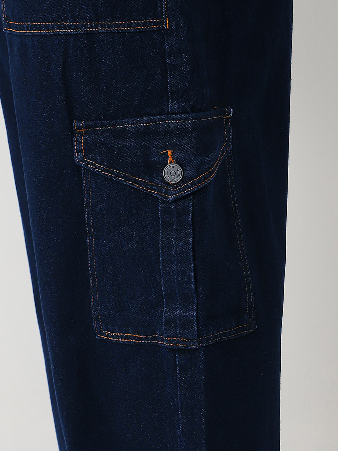 Plus Men's Dark Blue Loose Fit Cargo Jeans with 6 Pockets Non-Stretchable