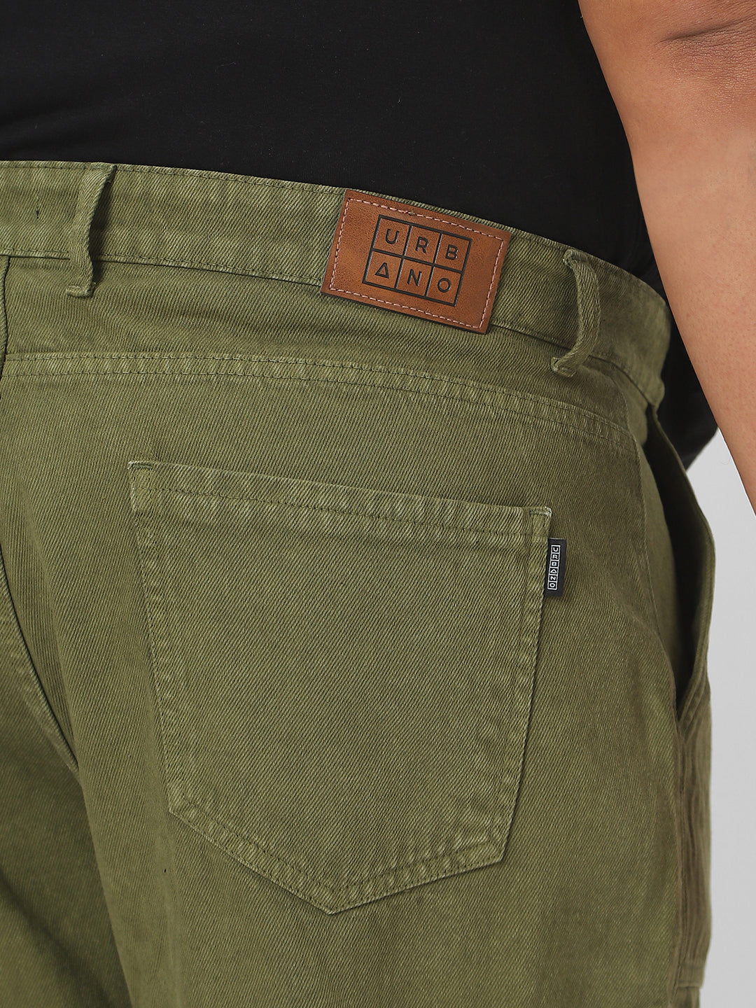 Plus Men's Olive Green Loose Fit Cargo Jeans with 6 Pockets Non-Stretchable