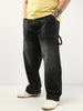 Plus Men's Black Loose Fit Cargo Carpenter Jeans With 6 Pockets Non-Stretchable