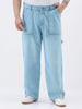Plus Men's Ice Blue Loose Fit Cargo Carpenter Jeans With 6 Pockets Non-Stretchable