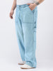 Plus Men's Ice Blue Loose Fit Cargo Carpenter Jeans With 6 Pockets Non-Stretchable