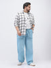 Plus Men's Ice Blue Loose Fit Cargo Carpenter Jeans With 6 Pockets Non-Stretchable