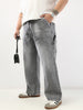 Plus Men's Light Grey Loose Fit Cargo Carpenter Jeans With 6 Pockets Non-Stretchable