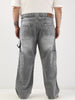 Plus Men's Light Grey Loose Fit Cargo Carpenter Jeans With 6 Pockets Non-Stretchable