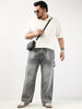 Plus Men's Light Grey Loose Fit Cargo Carpenter Jeans With 6 Pockets Non-Stretchable