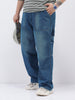 Plus Men's Blue Loose Fit Cargo Carpenter Jeans With 6 Pockets Non-Stretchable