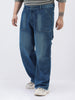 Plus Men's Blue Loose Fit Cargo Carpenter Jeans With 6 Pockets Non-Stretchable