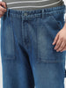 Plus Men's Blue Loose Fit Cargo Carpenter Jeans With 6 Pockets Non-Stretchable