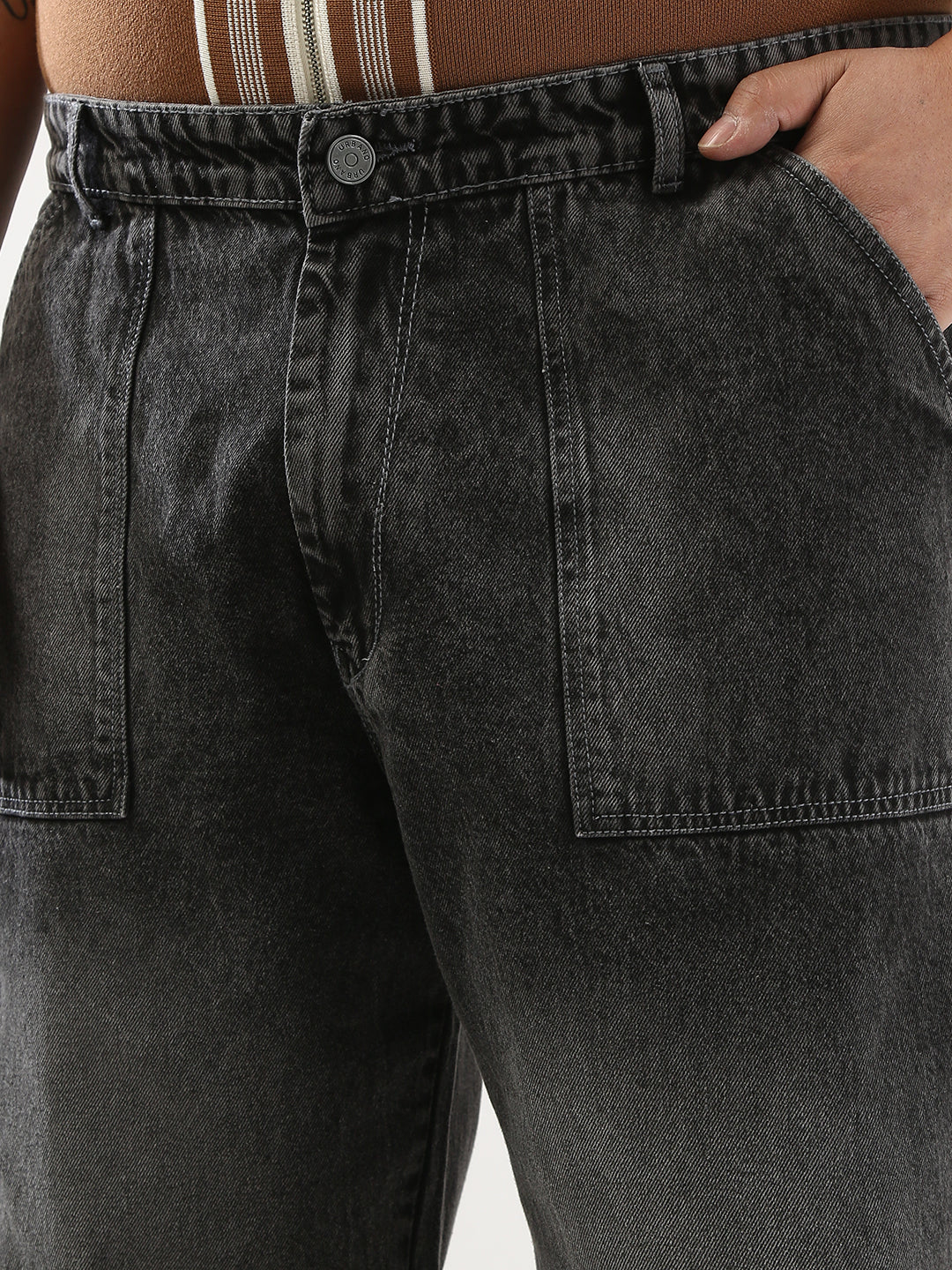 Plus Men's Grey Loose Fit Cargo Carpenter Jeans With 6 Pockets Non-Stretchable