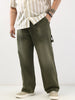 Plus Men's Olive Loose Fit Cargo Carpenter Jeans With 6 Pockets Non-Stretchable