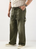 Plus Men's Olive Loose Fit Cargo Carpenter Jeans With 6 Pockets Non-Stretchable