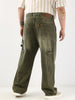 Plus Men's Olive Loose Fit Cargo Carpenter Jeans With 6 Pockets Non-Stretchable