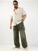 Plus Men's Olive Loose Fit Cargo Carpenter Jeans With 6 Pockets Non-Stretchable