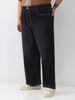 Plus Men's Black Loose Baggy Fit Washed Jeans Non-Stretchable