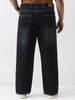Plus Men's Black Loose Baggy Fit Washed Jeans Non-Stretchable