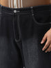 Plus Men's Black Loose Baggy Fit Washed Jeans Non-Stretchable