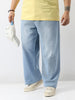 Plus Men's Ice Blue Loose Baggy Fit Washed Jeans Non-Stretchable