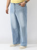 Plus Men's Ice Blue Loose Baggy Fit Washed Jeans Non-Stretchable