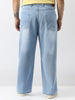 Plus Men's Ice Blue Loose Baggy Fit Washed Jeans Non-Stretchable