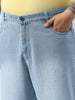 Plus Men's Ice Blue Loose Baggy Fit Washed Jeans Non-Stretchable