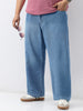 Plus Men's Light Blue Loose Baggy Fit Washed Jeans Non-Stretchable