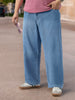 Plus Men's Light Blue Loose Baggy Fit Washed Jeans Non-Stretchable
