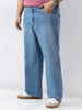 Plus Men's Light Blue Loose Baggy Fit Washed Jeans Non-Stretchable