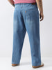 Plus Men's Light Blue Loose Baggy Fit Washed Jeans Non-Stretchable