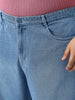 Plus Men's Light Blue Loose Baggy Fit Washed Jeans Non-Stretchable