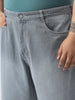 Plus Men's Light Grey Loose Baggy Fit Washed Jeans Non-Stretchable