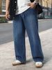 Plus Men's Blue Loose Baggy Fit Washed Jeans Non-Stretchable