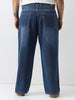 Plus Men's Blue Loose Baggy Fit Washed Jeans Non-Stretchable