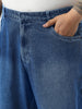 Plus Men's Blue Loose Baggy Fit Washed Jeans Non-Stretchable