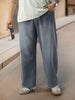 Plus Men's Grey Loose Baggy Fit Washed Jeans Non-Stretchable
