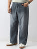 Plus Men's Grey Loose Baggy Fit Washed Jeans Non-Stretchable