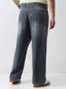 Plus Men's Grey Loose Baggy Fit Washed Jeans Non-Stretchable