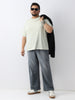 Plus Men's Grey Loose Baggy Fit Washed Jeans Non-Stretchable